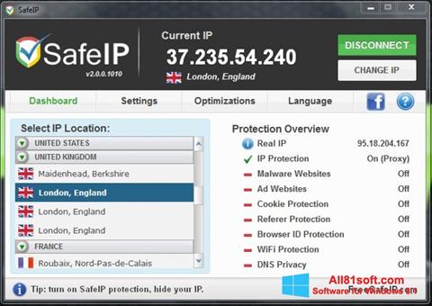 Képernyőkép SafeIP Windows 8.1