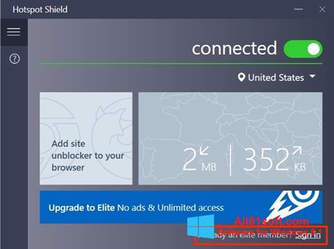 Képernyőkép Hotspot Shield Windows 8.1