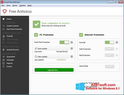 Képernyőkép Avira Free Antivirus Windows 8.1