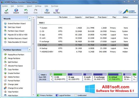 Képernyőkép AOMEI Partition Assistant Windows 8.1