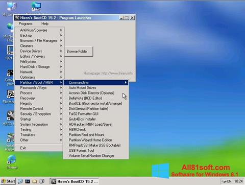 Képernyőkép Hirens Boot CD Windows 8.1