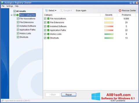 Képernyőkép Auslogics Registry Cleaner Windows 8.1