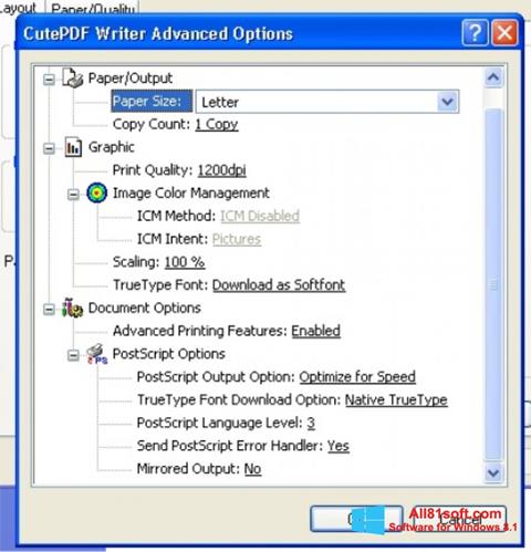 Képernyőkép CutePDF Writer Windows 8.1