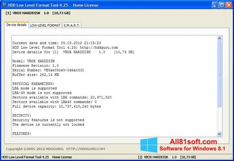 Képernyőkép HDD Low Level Format Tool Windows 8.1