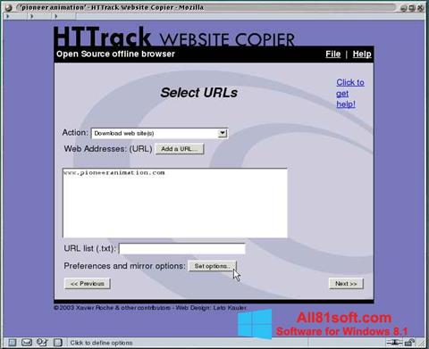 Képernyőkép HTTrack Website Copier Windows 8.1