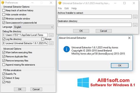 Képernyőkép Universal Extractor Windows 8.1