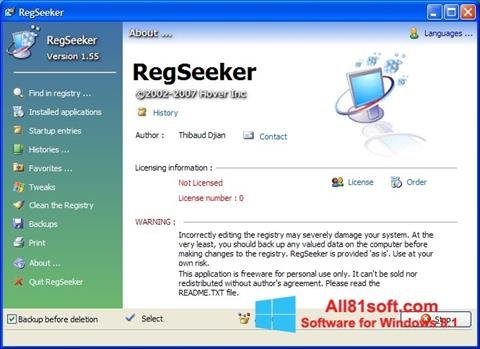 Képernyőkép RegSeeker Windows 8.1