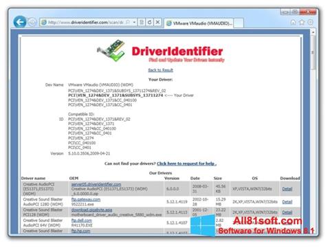 Képernyőkép Driver Identifier Windows 8.1
