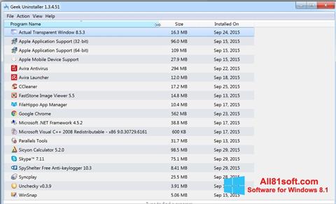 Képernyőkép Geek Uninstaller Windows 8.1