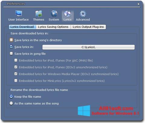 Képernyőkép Minilyrics Windows 8.1