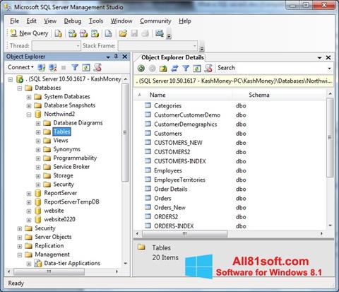 Képernyőkép Microsoft SQL Server Windows 8.1