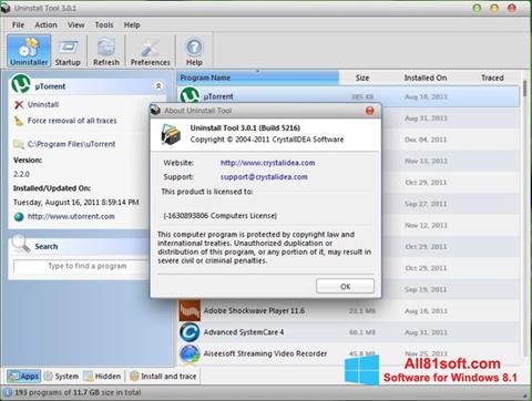 Képernyőkép Uninstall Tool Windows 8.1
