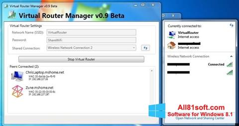 Képernyőkép Virtual Router Manager Windows 8.1