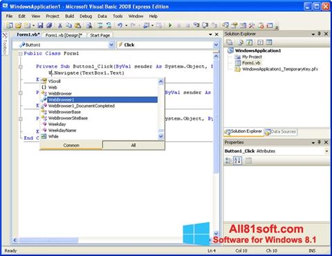 Képernyőkép Microsoft Visual Basic Windows 8.1