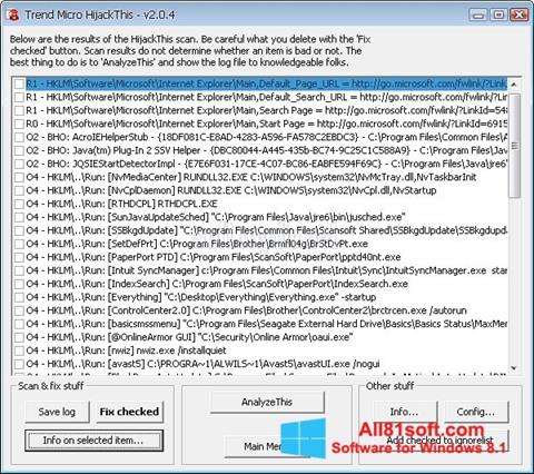 Képernyőkép HijackThis Windows 8.1