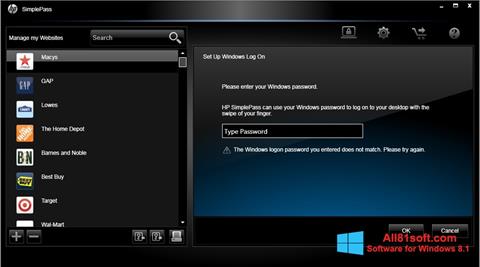 Képernyőkép HP SimplePass Windows 8.1