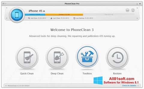 Képernyőkép PhoneClean Windows 8.1