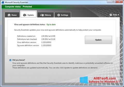 Képernyőkép Microsoft Security Essentials Windows 8.1
