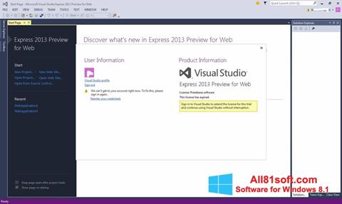 Képernyőkép Microsoft Visual Studio Express Windows 8.1