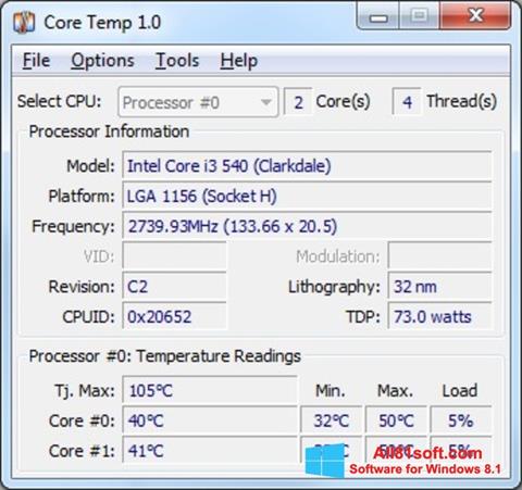 Képernyőkép Core Temp Windows 8.1