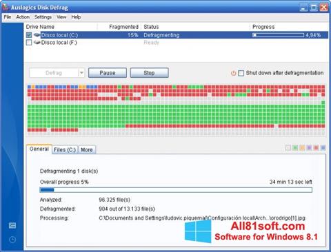 Képernyőkép Auslogics Disk Defrag Windows 8.1