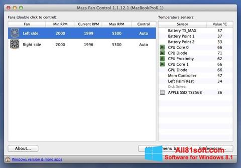 Képernyőkép Macs Fan Control Windows 8.1
