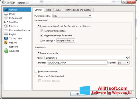 Képernyőkép SMPlayer Windows 8.1