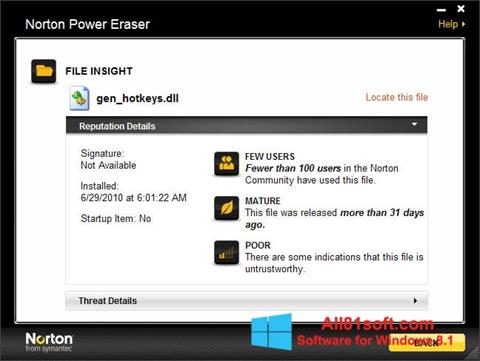 Képernyőkép Norton Power Eraser Windows 8.1