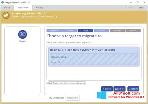 Képernyőkép Paragon Migrate OS to SSD Windows 8.1